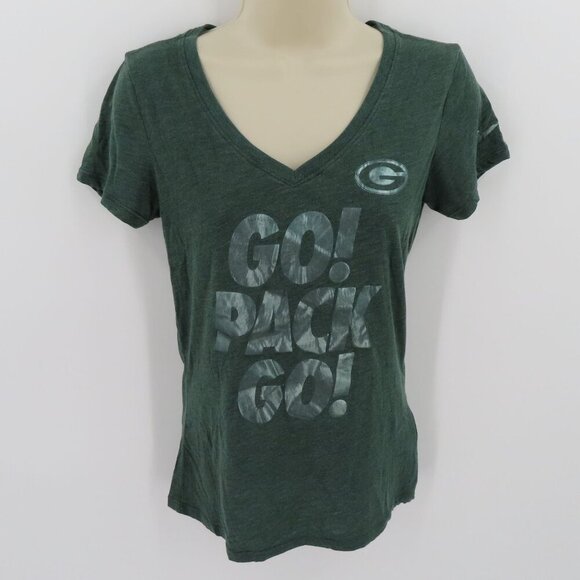 Nike Womens Small Go Pack Go Green Bay Packers V Neck Tee Shirt Top NFL Apparel - Picture 9 of 10